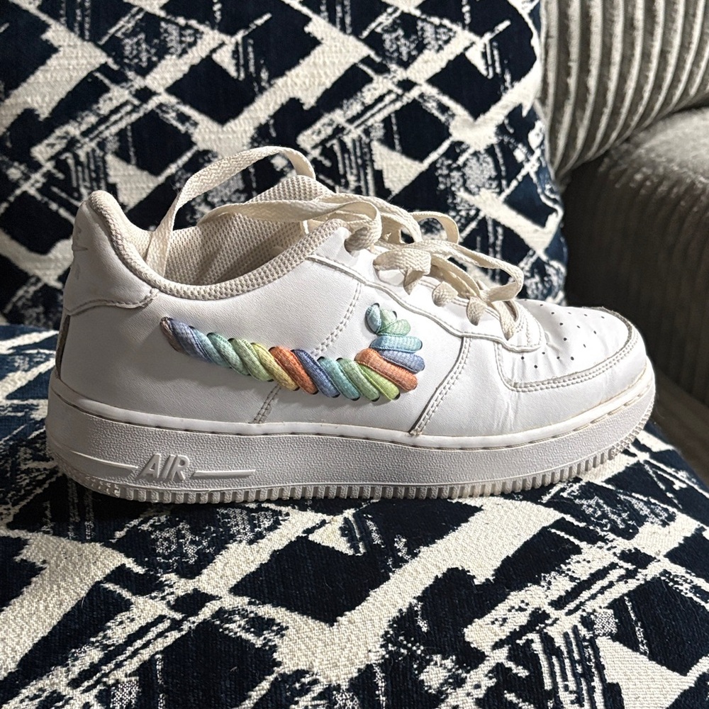 Nike Kids White Sneakers with Rainbow Accents